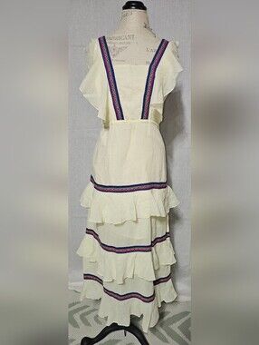 Primo Emporio Cream Maxi Dress with Pink & Blue Embroidered Trim